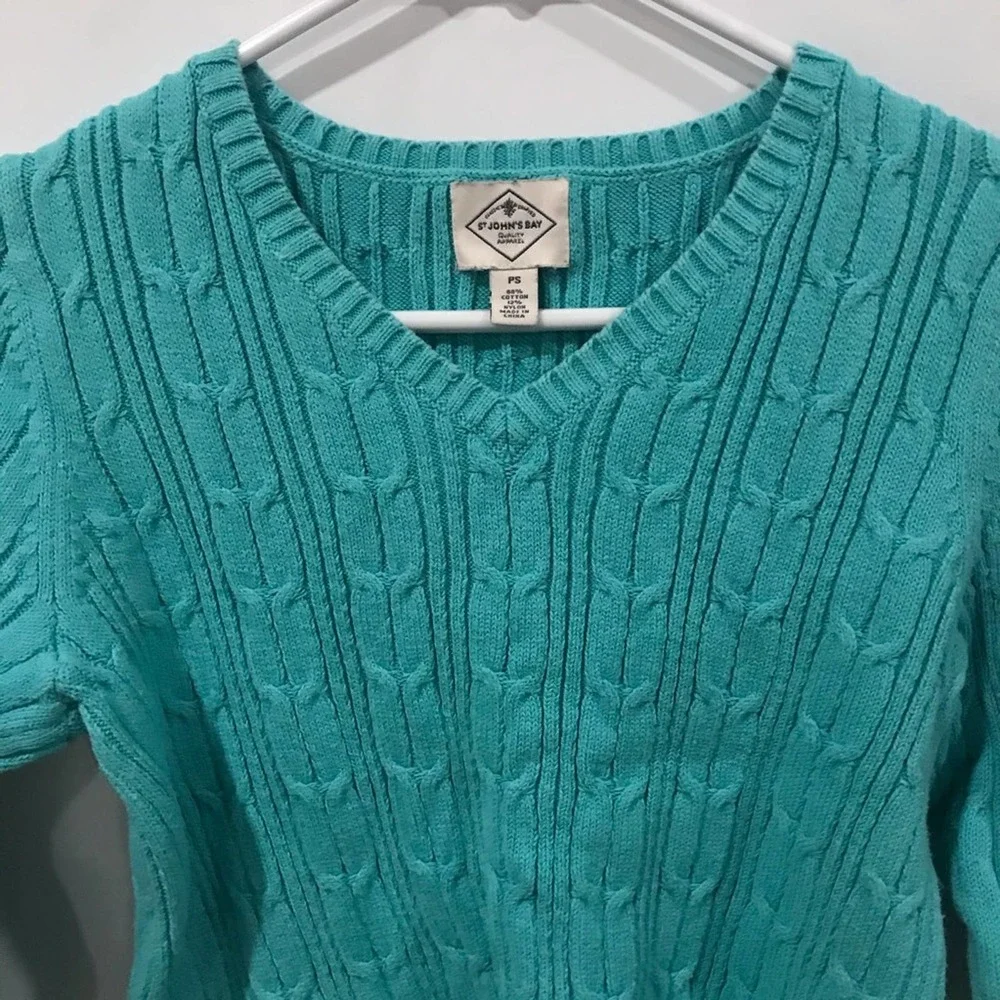 St. John's Bay Knitting Sweater V-Neck Teal Blue PS - Picture 2 of 9